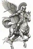 Spartan with sword on Troy horse with wings tattoo design idea