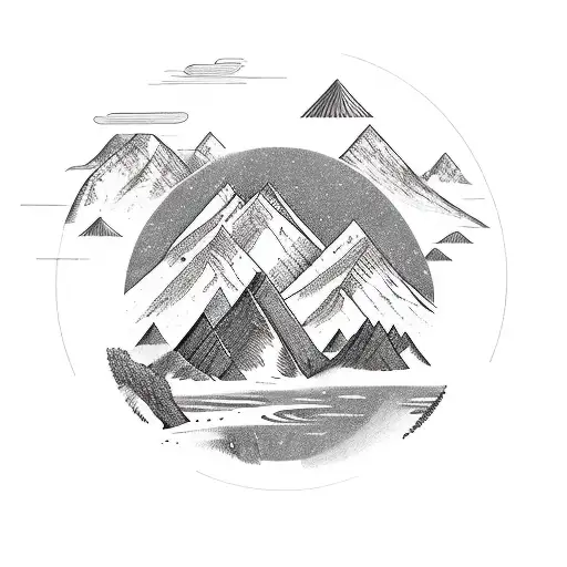 mountains, rivers., tomb  tattoo design idea