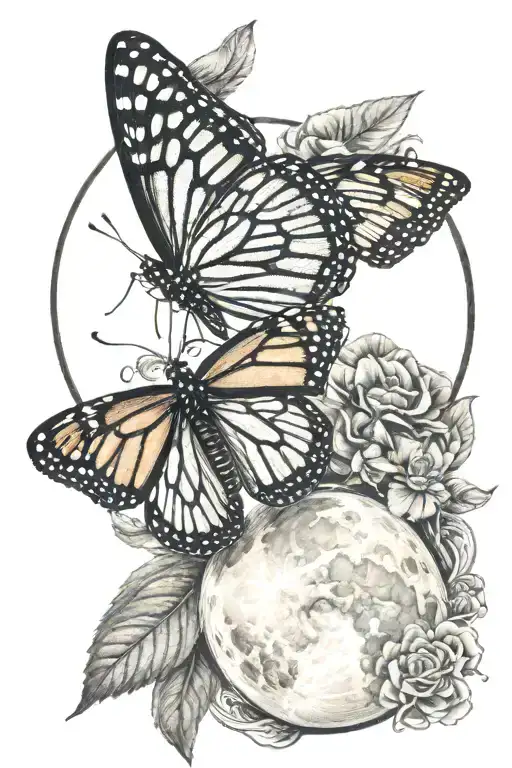 monarch butterfly with lunar cycle tattoo design idea