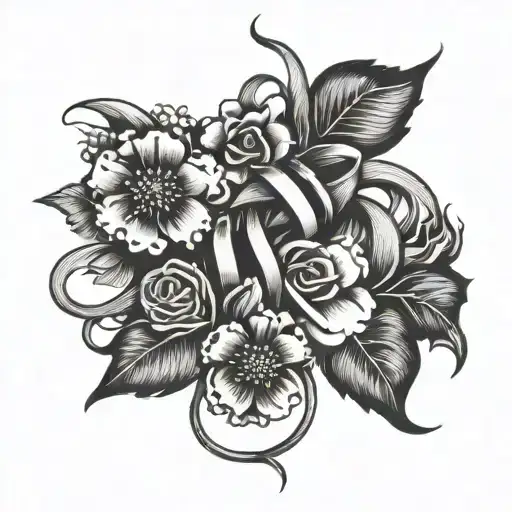 epilepsy ribbon with flowers tattoo design idea