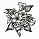 epilepsy ribbon with flowers tattoo design idea