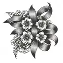 epilepsy ribbon with flowers tattoo design idea