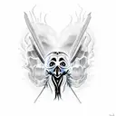 skull of a raven animal, candles, black roses, dark style, a tombstone tattoo design idea