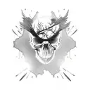 skull of a raven animal, candles, black roses, dark style, a tombstone tattoo design idea