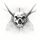 skull of a raven animal, candles, black roses, dark style, a tombstone tattoo design idea