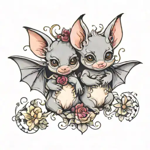 cute baby bats tattoo design idea