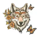 wolf and butterfly resting tattoo design idea