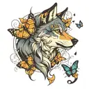 wolf and butterfly resting tattoo design idea