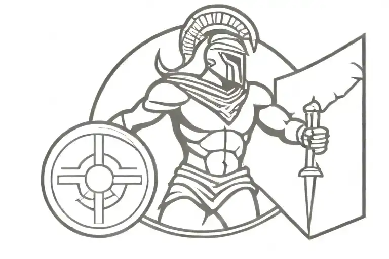 Spartan with a shield on a shield black sun tattoo design idea