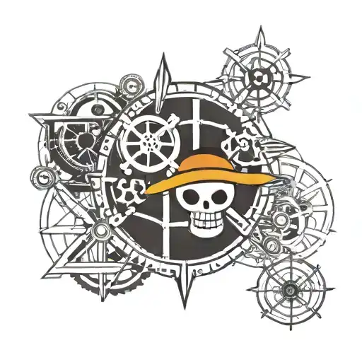 Combine elements from One Piece, such as the Straw Hat Pirates flag, with a mechanical gear design to symbolize your passion for adventure and engineering. tattoo design idea