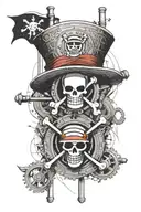Combine elements from One Piece, such as the Straw Hat Pirates flag, with a mechanical gear design to symbolize your passion for adventure and engineering. tattoo design idea