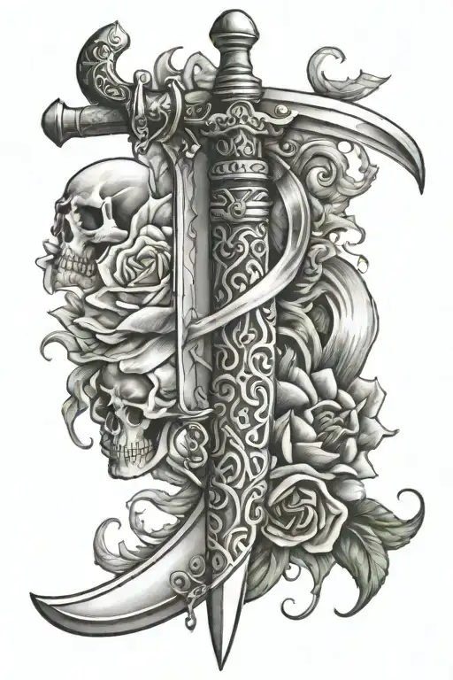 a sword going down from the bottom of my neck to my elbow. incorporate family  tattoo design idea