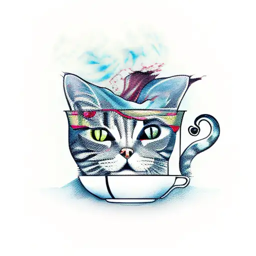 Cat with a cup of wine  tattoo design idea