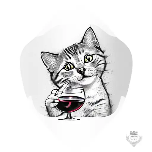 Cat with a glass of wine  tattoo design idea