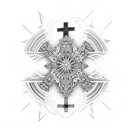 a cross with cool patterns  tattoo design idea