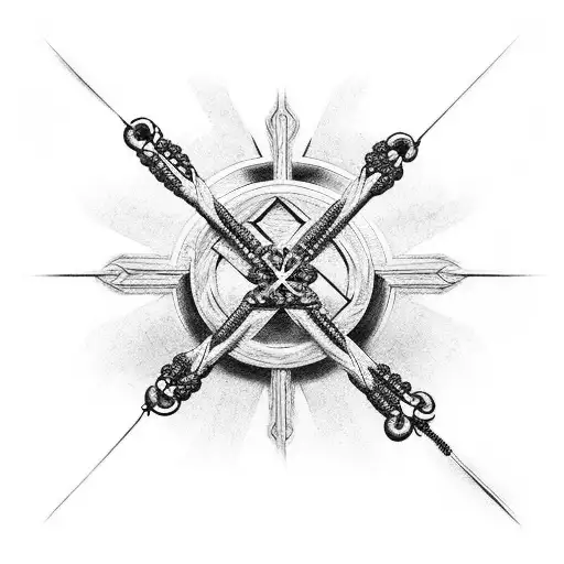 a cross with rosary hanging for forearms  tattoo design idea