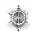 a cross with rosary hanging for forearms  tattoo design idea