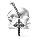 a cross with rosary hanging for forearms  tattoo design idea