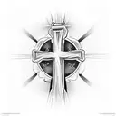 a cross with rosary hanging for forearms  tattoo design idea