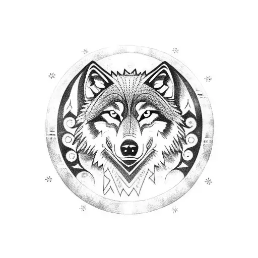 Tribal Wolf Moon Sun Nordic Tattoo Idea  BlackInk AI