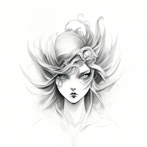 ange femme cheveux au vent et petit diable tattoo design idea