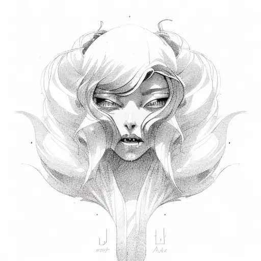 ange femme cheveux au vent avec des aileset petit diable tattoo design idea