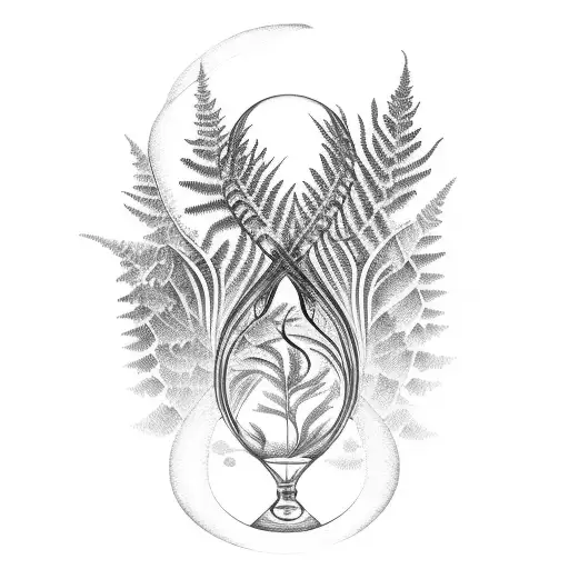 Fern, forest, running Hourglass graphic symmetrical tattoo design idea