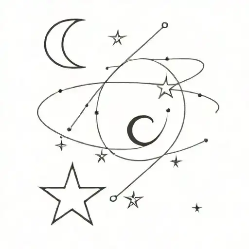 combination of letter A and letter C with stars and moons for friends tattoo design idea