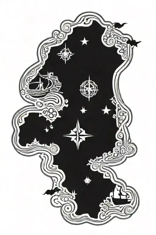 map of Hawaii islands with a ship tattoo design idea