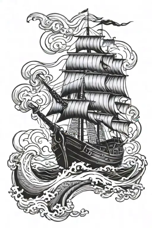 Viking ship sailing through stormy tattoo design idea