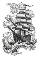 Viking ship sailing through stormy tattoo design idea