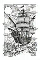 Viking ship sailing through stormy tattoo design idea