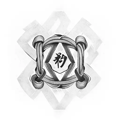 A stylized jiujitsu black belt intertwined with a chemical structure, symbolizing the balance between physical and mental strength tattoo design idea