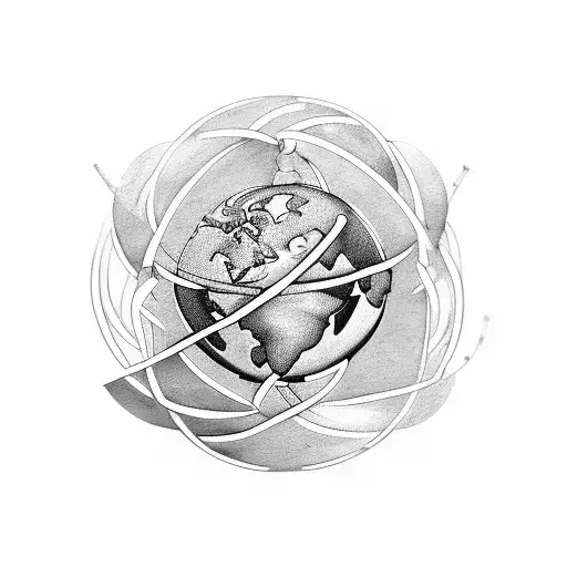 A world globe intertwined with a military dog tag tattoo design idea