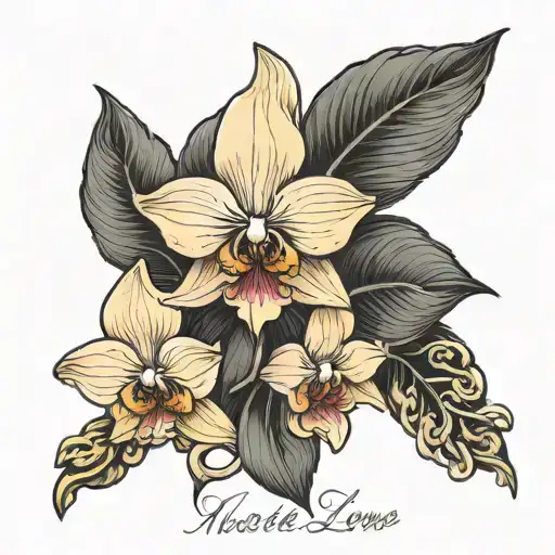orchid flower with the name nicole love forever tattoo design idea