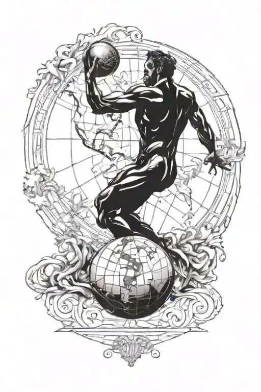 atlas, Greek mythology, take earth globe, human pose tattoo design idea