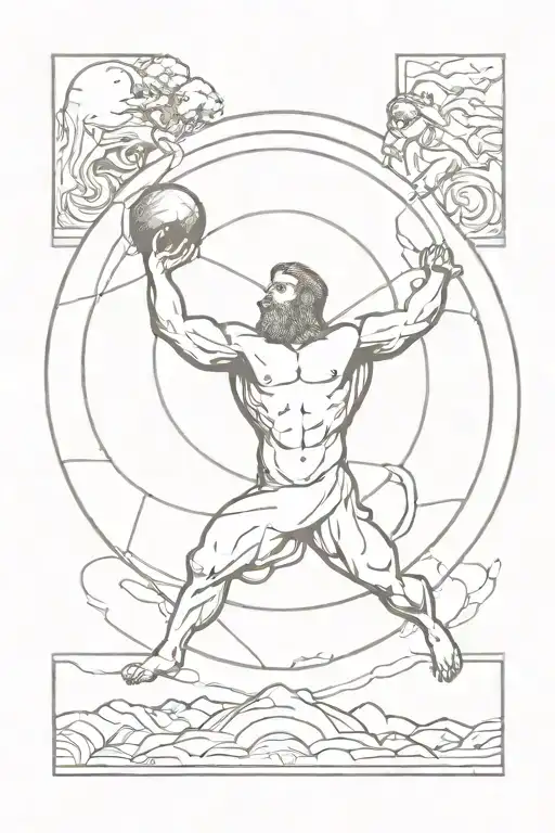 atlas, Greek mythology, take earth globe surrounded tattoo design idea