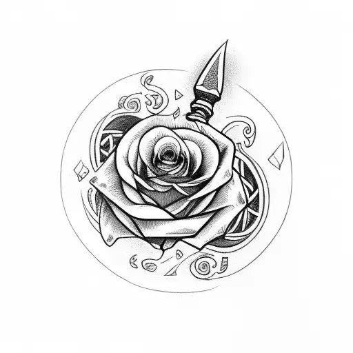 scoop and roses, Viking axe, ouroboros around tattoo design idea