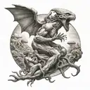 A mashup of the creation of Adam painting and aliens in a surreal and dream-like composition tattoo design idea