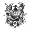 a duck holding a knife and saying hi tattoo design idea