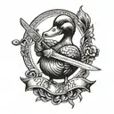 a duck holding a knife and saying hi tattoo design idea