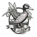 a duck holding a knife and saying hi tattoo design idea