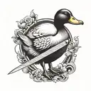 a duck holding a knife and saying hi tattoo design idea