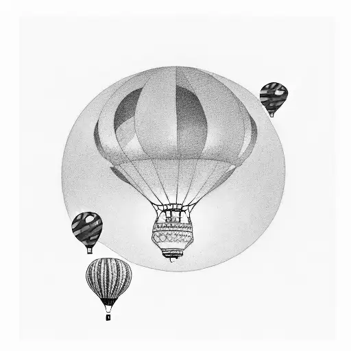 Design a tattoo of a colorful hot air balloon surrounded by silhouettes of people, symbolizing the joy your parents bring to your life tattoo design idea