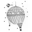 Design a tattoo of a colorful hot air balloon surrounded by silhouettes of people, symbolizing the joy your parents bring to your life tattoo design idea