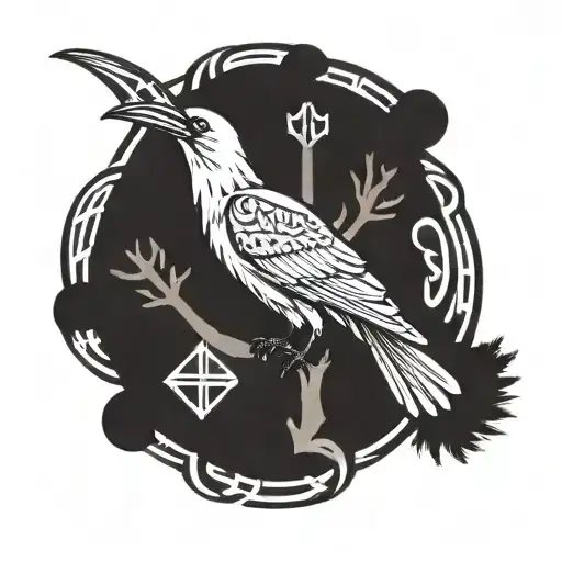 Nordic runes, raven skull, yggdrasil tree, Nordic mythology, tautau style, binding runes, Nordic symobols tattoo design idea