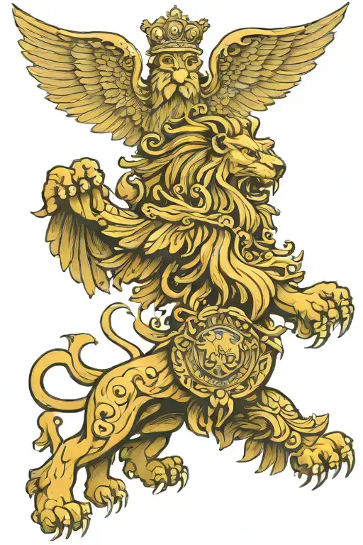 czech natiinal lion and polish national eagle soaring tattoo design idea