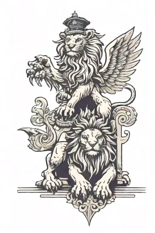 czech lion and polish eagle sitting tattoo design idea