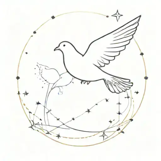 fine line art dove in a fine line pisces star constellation tattoo design idea