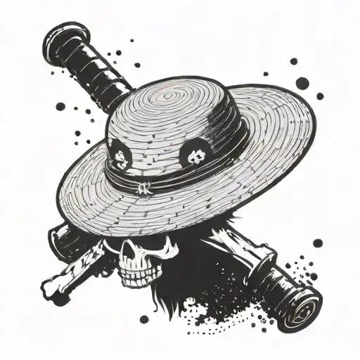 A minimalist silhouette of Luffy's iconic straw hat with a subtle skull and crossbones design tattoo design idea